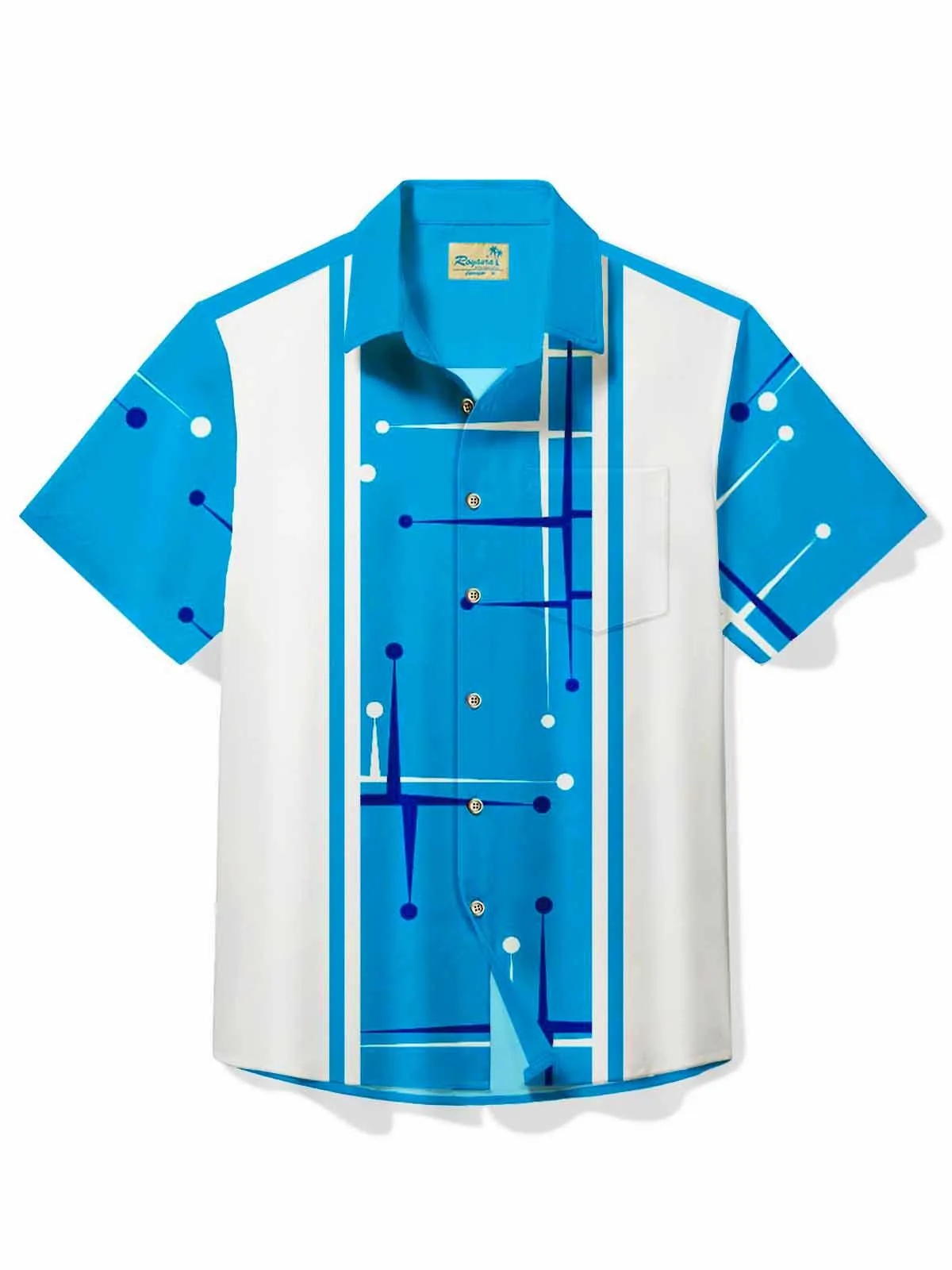 Alohadaddy 50's Retro Mid-Century Geometric Men's Bowling Shirt Stretch Pocket Camp Shirt Big Tall