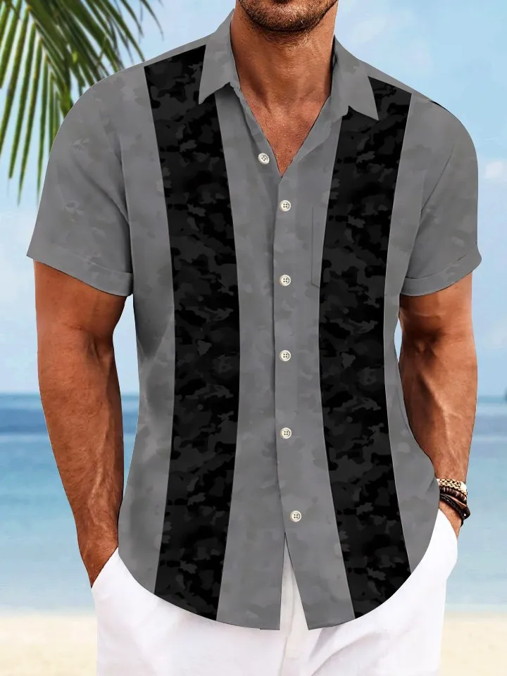 Alohadaddy Ethnic Style Dark Pattern Men's Pocket Button Casual 50S Howling Commuting Short Sleeve Shirt