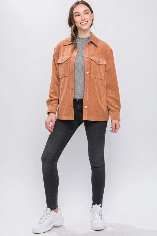 Corduroy Button Down Shirt / Jacket with Pockets