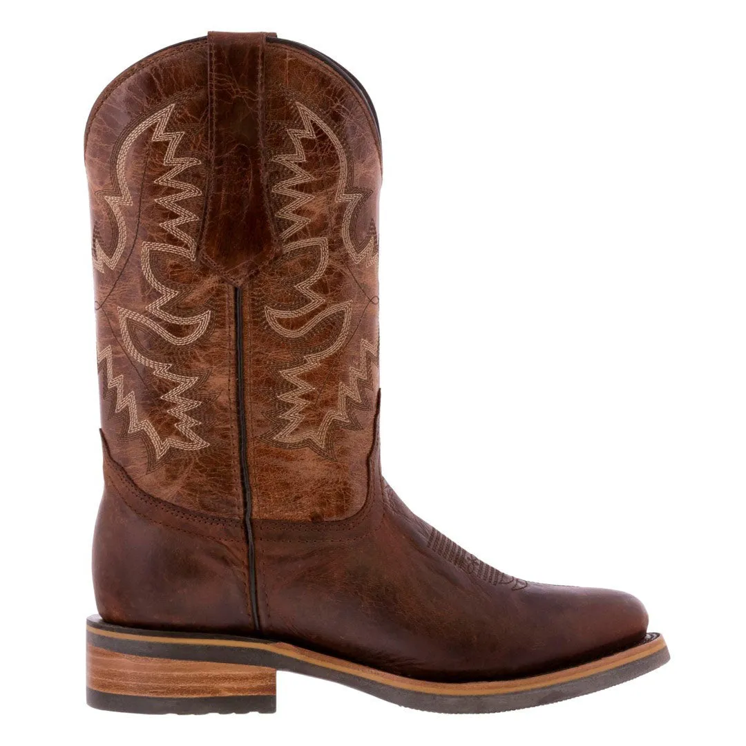 Mens Cognac Western Leather Cowboy Boots Saddle Roper Toe