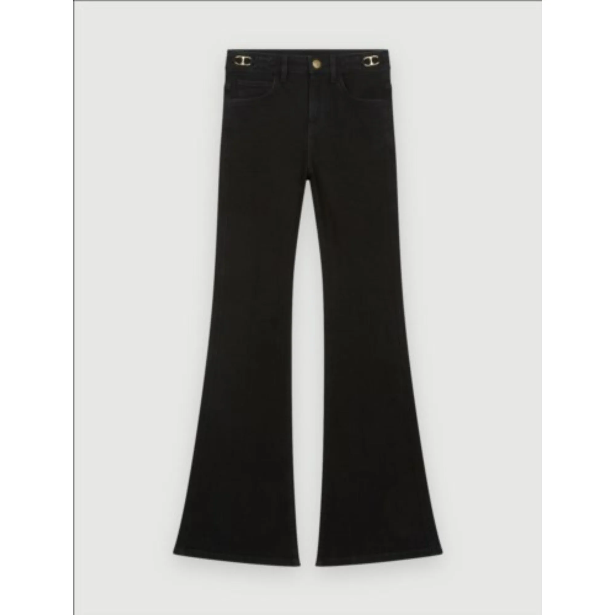 Women Flare Jeans With Bits - Black